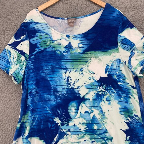 Chicos Dress Womens 3 US Extra Large Blue T Shirt Short Sleeve Stretch Pullover - Picture 2 of 11